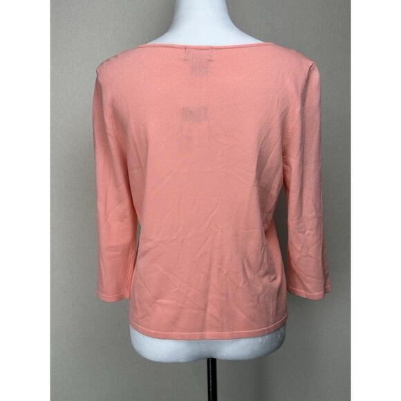 R.Q.T. Sz M Peach Boat Neck with Fold Down Neck Dragon Fly Broach NWT Feminine - Picture 6 of 13